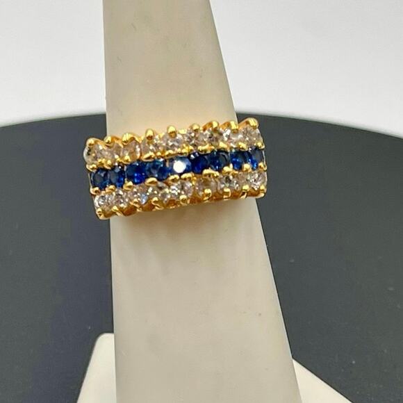 Lind Vintage 14k HGE Blue Spinel and CZ Rooftop Ring Sz 6.5 - Picture 1 of 8